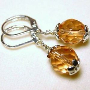 Handmade Peach Faceted Glass Silver Plated Earrings